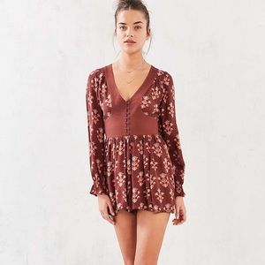 UO Ecote Boho Romper Brown Floral XS